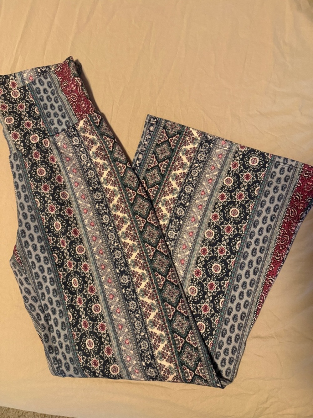 About A Girl Boho Stripe & Floral Wide-Leg Pants - Blue, Green, maroon